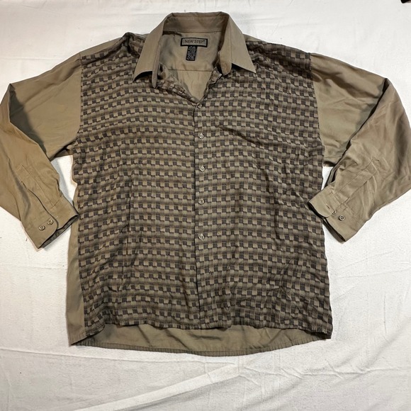 NEW STEP Other - Vintage 90s 00s Mens XL Khaki Geometric Long Sleeve Button Up Shirt